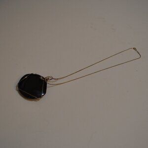 Necklace Chain & Pendant Silver tone Black Druzy Stone Natural 2'x2' Length ~10'